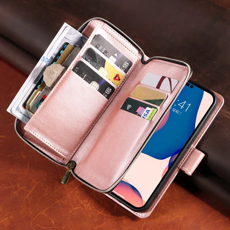 Premium iPhone Case Wallet MagSafe Compatible Leather Card Holder Magnetic Closure Shockproof Protective Cover Camera Lens Protection Slim Design