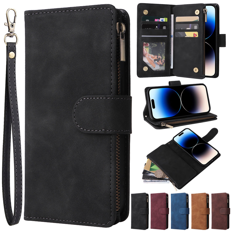 Premium iPhone Case Wallet MagSafe Compatible Leather Card Holder Magnetic Closure Shockproof Protective Cover Camera Lens Protection Slim Design