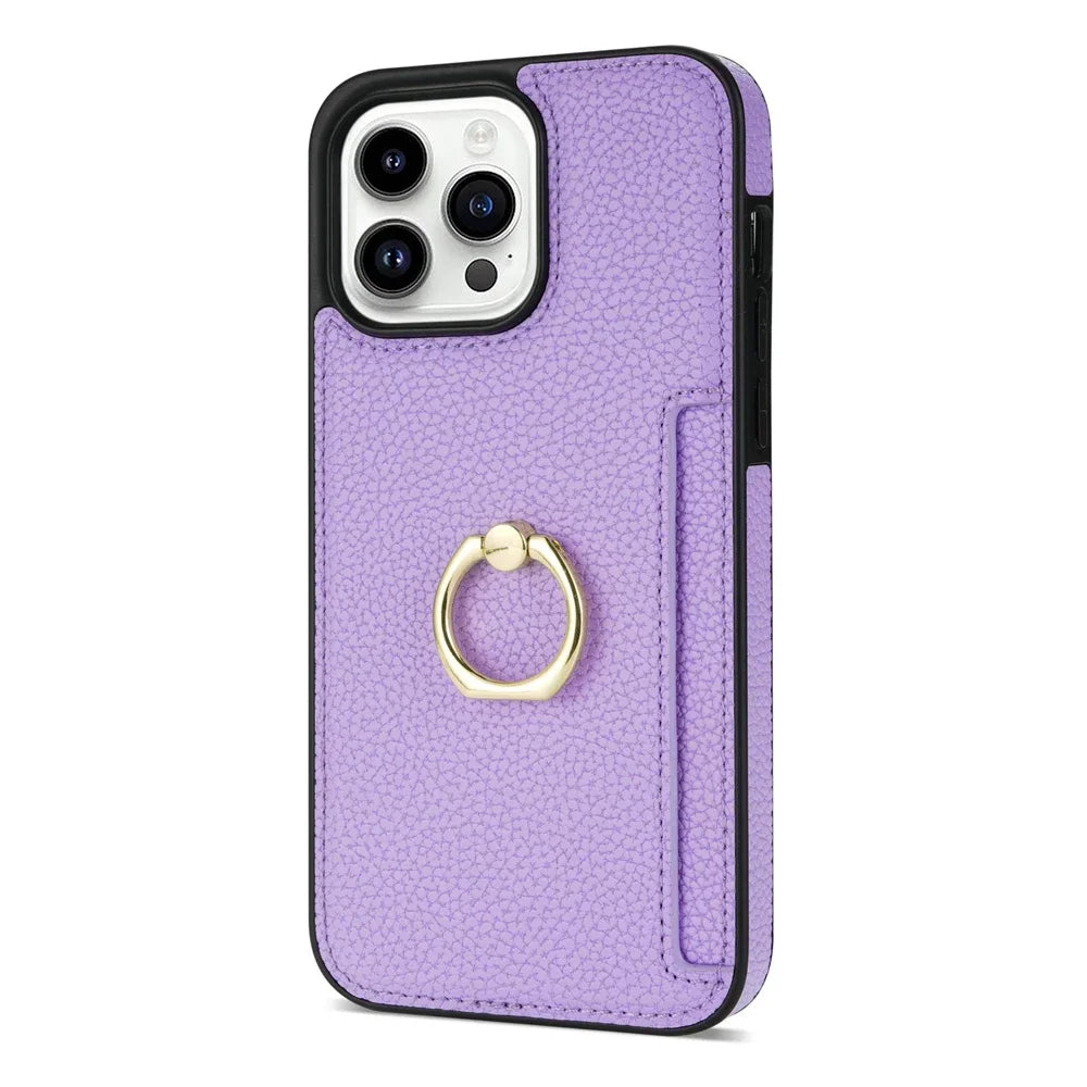 Premium iPhone Case Wallet MagSafe Compatible Leather Card Holder Ring Stand Shockproof Protective Cover Camera Lens Protection Slim Design