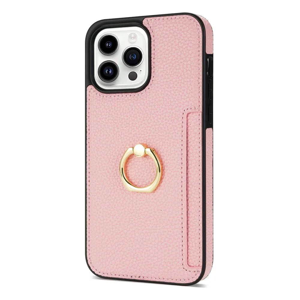Premium iPhone Case Wallet MagSafe Compatible Leather Card Holder Ring Stand Shockproof Protective Cover Camera Lens Protection Slim Design