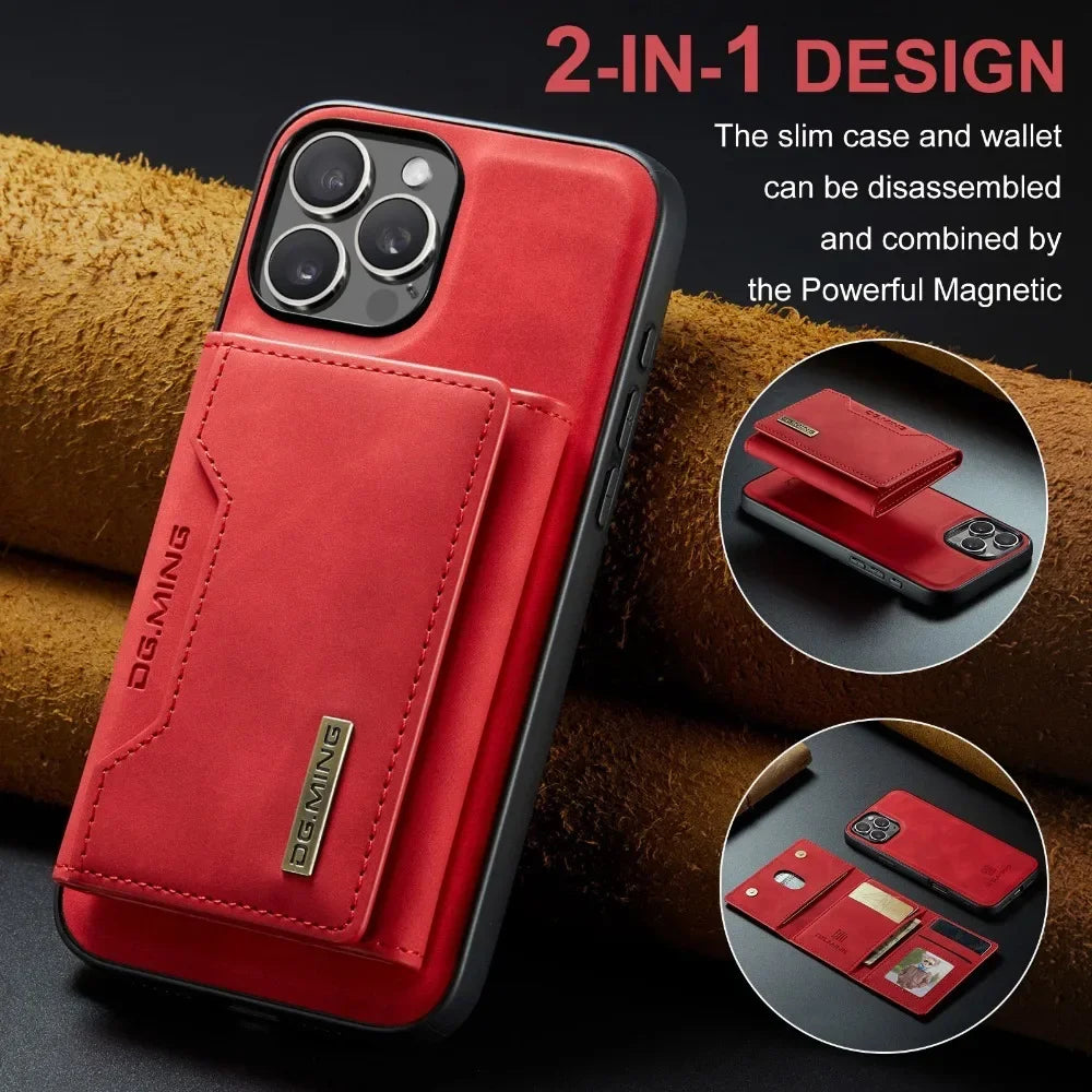 Premium iPhone Case Wallet MagSafe Compatible Leather Card Holder Shockproof Protective Cover Camera Lens Protection Slim Design