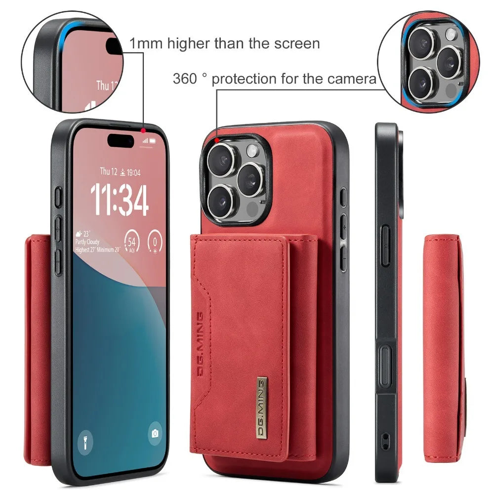 Premium iPhone Case Wallet MagSafe Compatible Leather Card Holder Shockproof Protective Cover Camera Lens Protection Slim Design