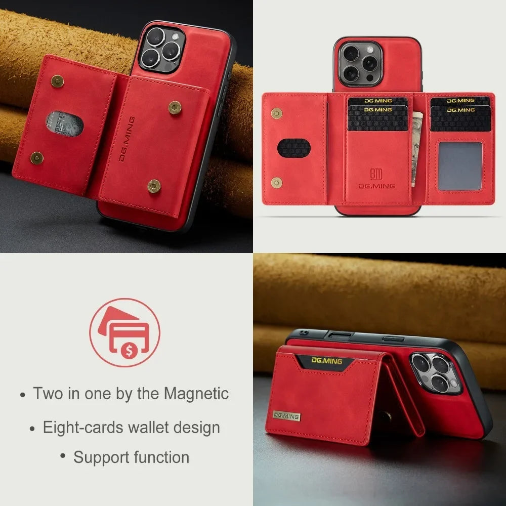 Premium iPhone Case Wallet MagSafe Compatible Leather Card Holder Shockproof Protective Cover Camera Lens Protection Slim Design