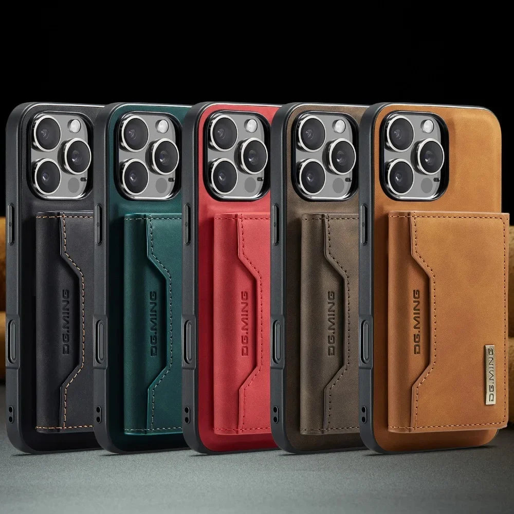 Premium iPhone Case Wallet MagSafe Compatible Leather Card Holder Shockproof Protective Cover Camera Lens Protection Slim Design