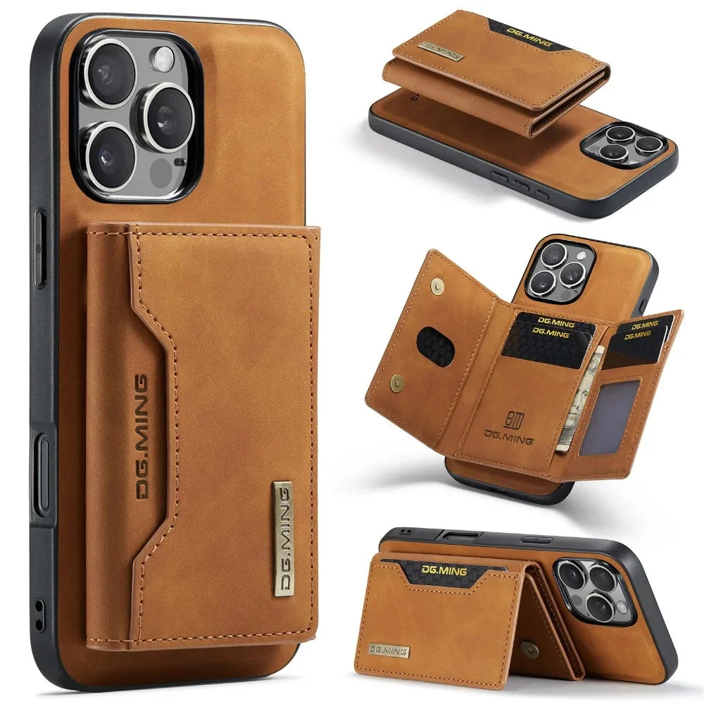 Premium iPhone Case Wallet MagSafe Compatible Leather Card Holder Shockproof Protective Cover Camera Lens Protection Slim Design