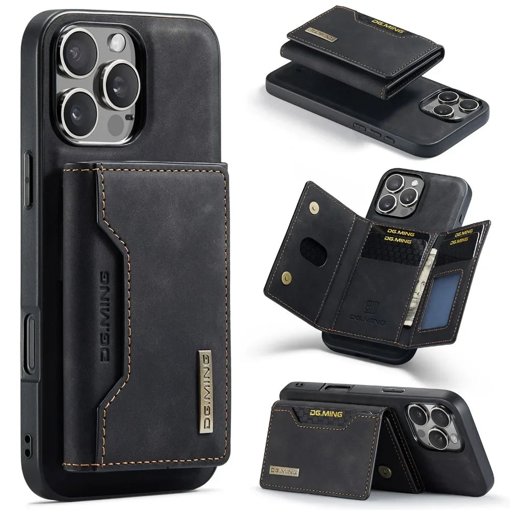 Premium iPhone Case Wallet MagSafe Compatible Leather Card Holder Shockproof Protective Cover Camera Lens Protection Slim Design