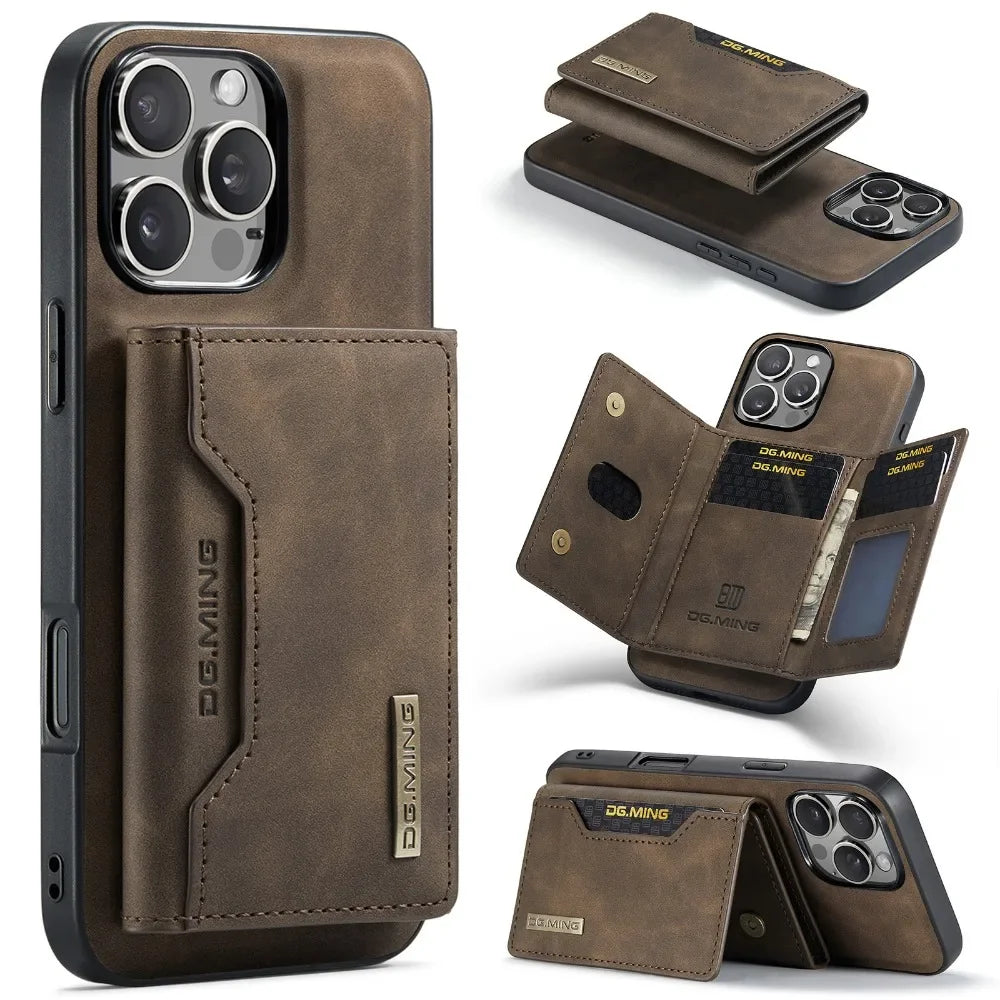 Premium iPhone Case Wallet MagSafe Compatible Leather Card Holder Shockproof Protective Cover Camera Lens Protection Slim Design