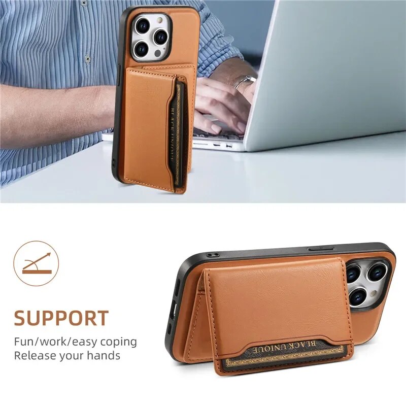 Premium iPhone Case Wallet MagSafe Compatible Leather Card Holder Shockproof Protective Cover Camera Lens Protection Slim Design