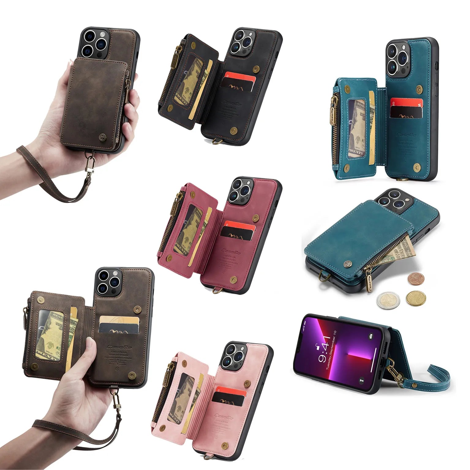 Premium iPhone Case Wallet MagSafe Compatible Leather Card Holder Stand Shockproof Protective Cover Camera Lens Protection Slim Design