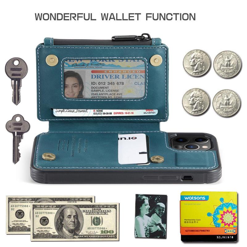 Premium iPhone Case Wallet MagSafe Compatible Leather Card Holder Stand Shockproof Protective Cover Camera Lens Protection Slim Design
