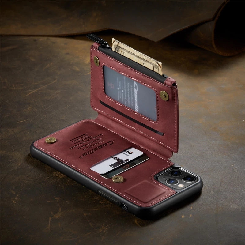 Premium iPhone Case Wallet MagSafe Compatible Leather Card Holder Stand Shockproof Protective Cover Camera Lens Protection Slim Design