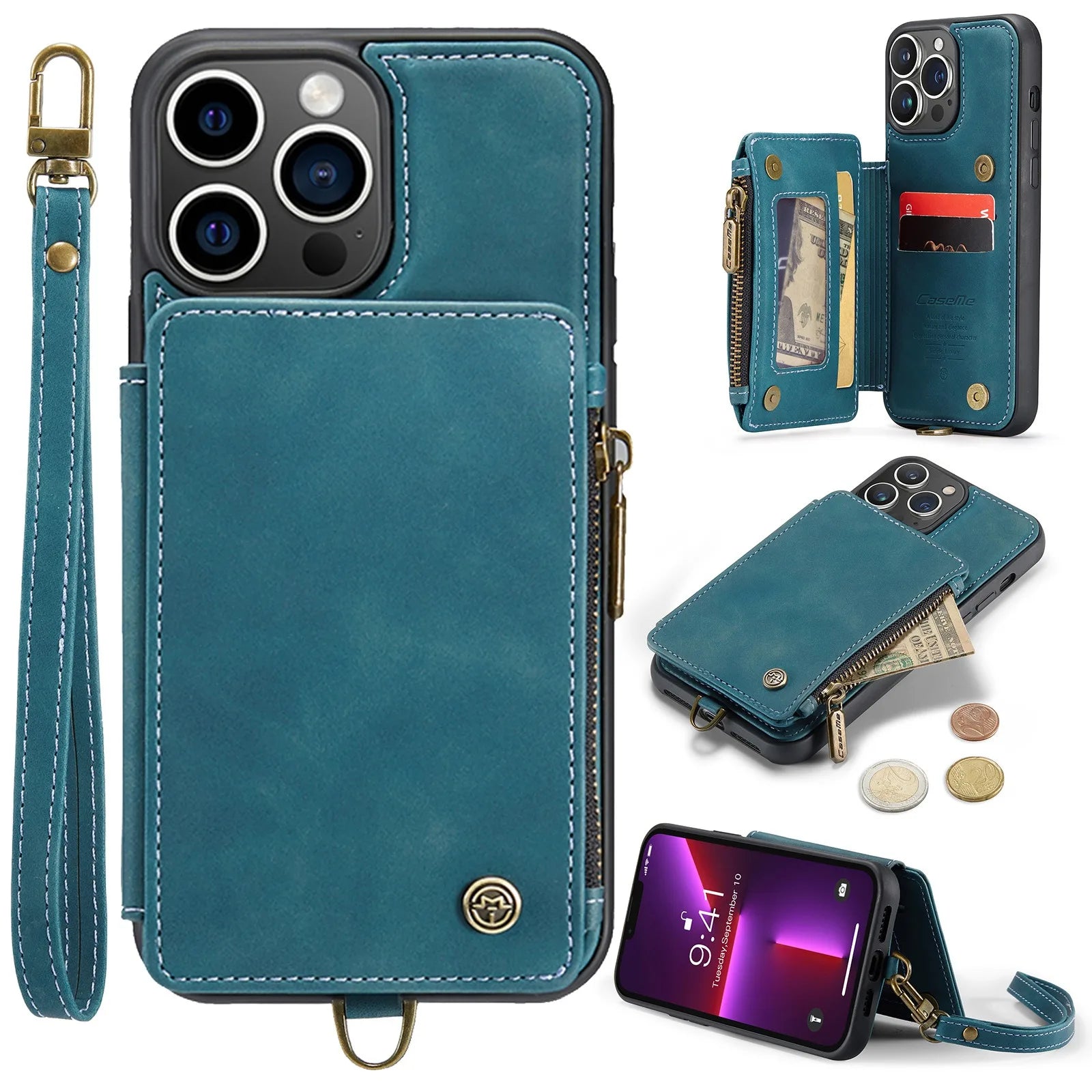Premium iPhone Case Wallet MagSafe Compatible Leather Card Holder Stand Shockproof Protective Cover Camera Lens Protection Slim Design