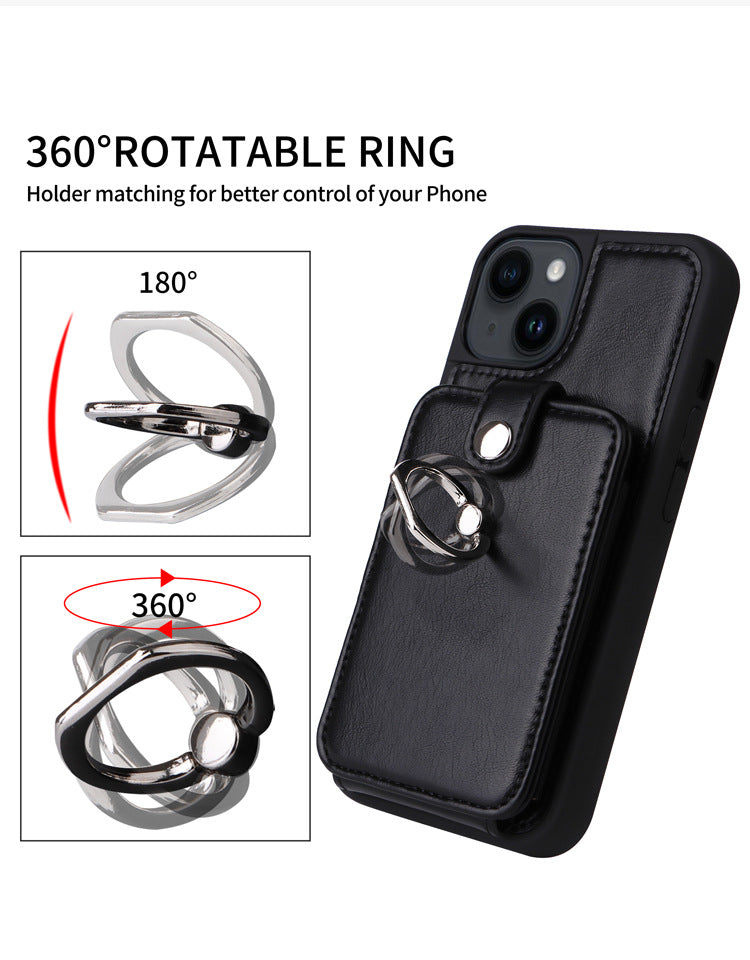 Premium iPhone Case Wallet MagSafe Compatible Leather Vertical Card Holder Ring Stand Shockproof Protective Cover Camera Lens Protection Slim Design