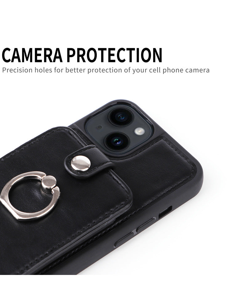 Premium iPhone Case Wallet MagSafe Compatible Leather Vertical Card Holder Ring Stand Shockproof Protective Cover Camera Lens Protection Slim Design