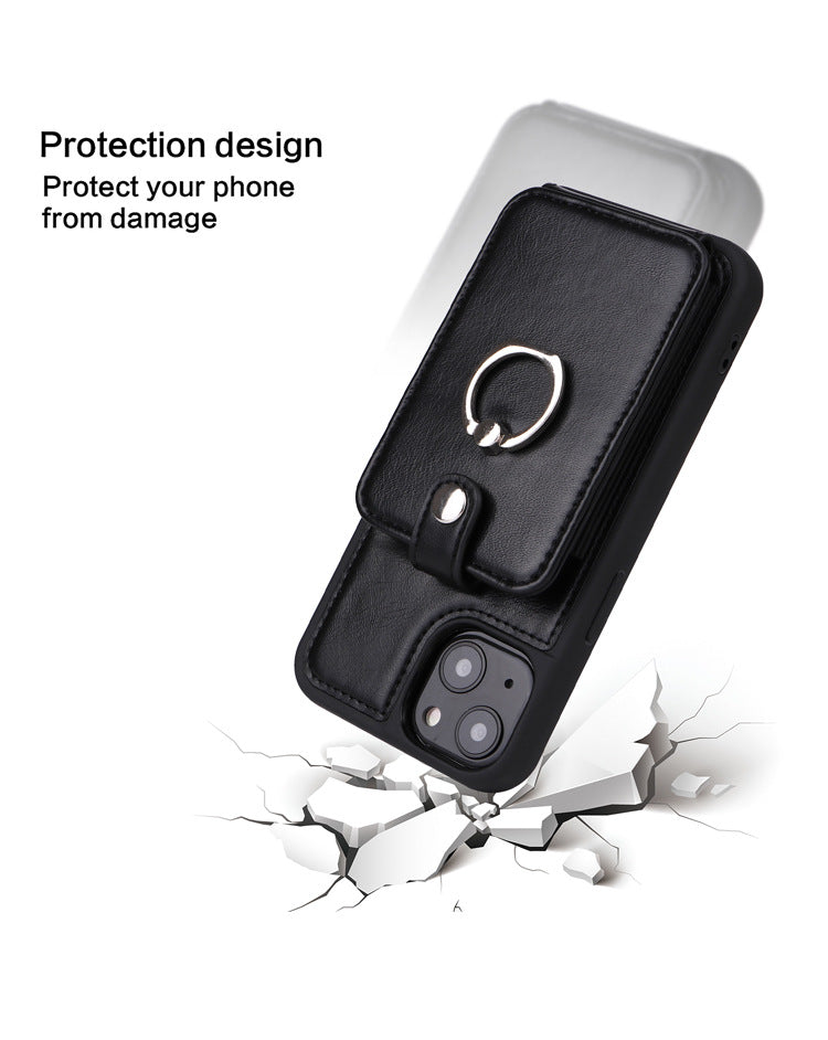 Premium iPhone Case Wallet MagSafe Compatible Leather Vertical Card Holder Ring Stand Shockproof Protective Cover Camera Lens Protection Slim Design
