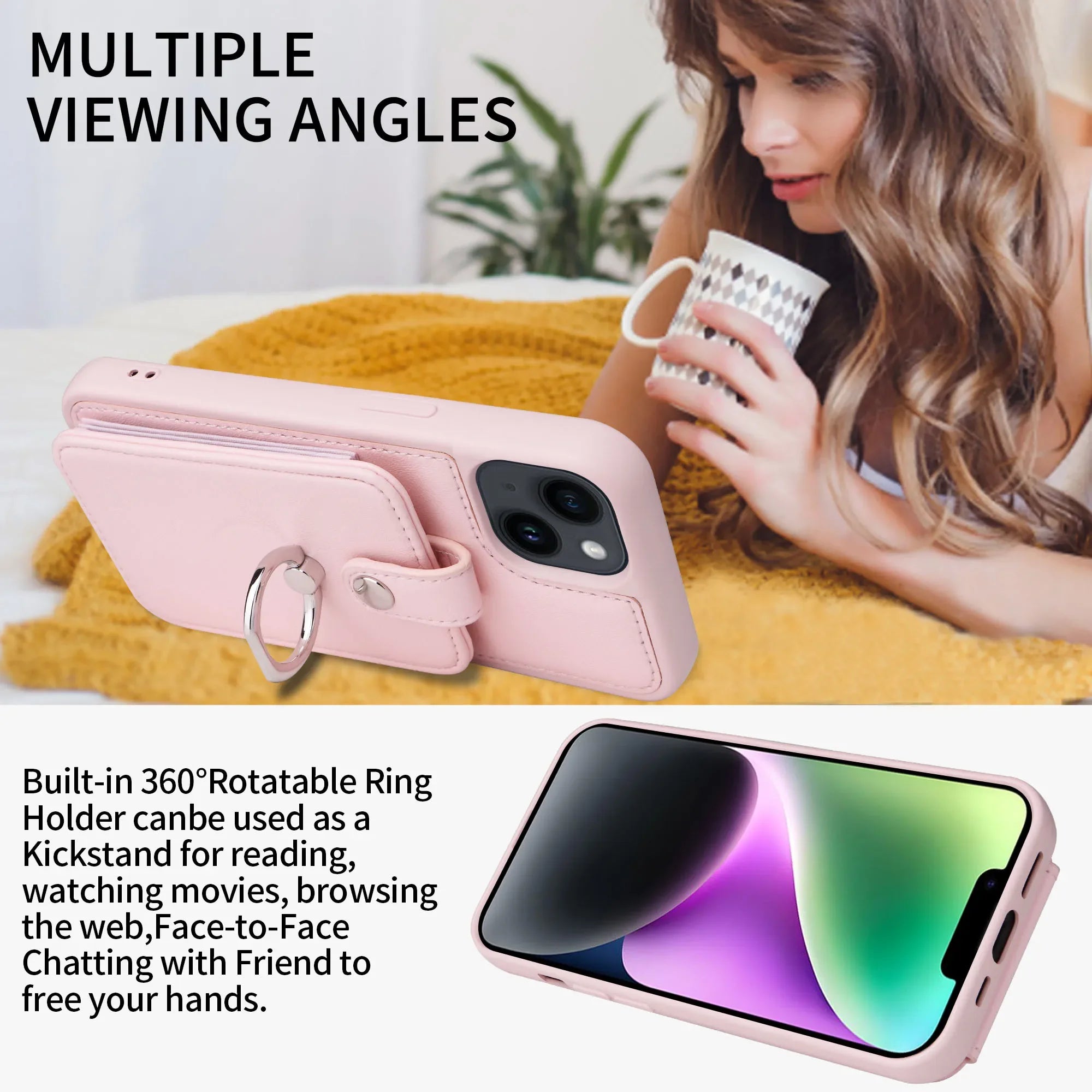 Premium iPhone Case Wallet MagSafe Compatible Leather Vertical Card Holder Ring Stand Shockproof Protective Cover Camera Lens Protection Slim Design
