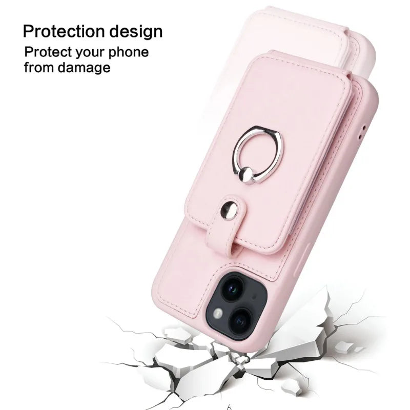 Premium iPhone Case Wallet MagSafe Compatible Leather Vertical Card Holder Ring Stand Shockproof Protective Cover Camera Lens Protection Slim Design
