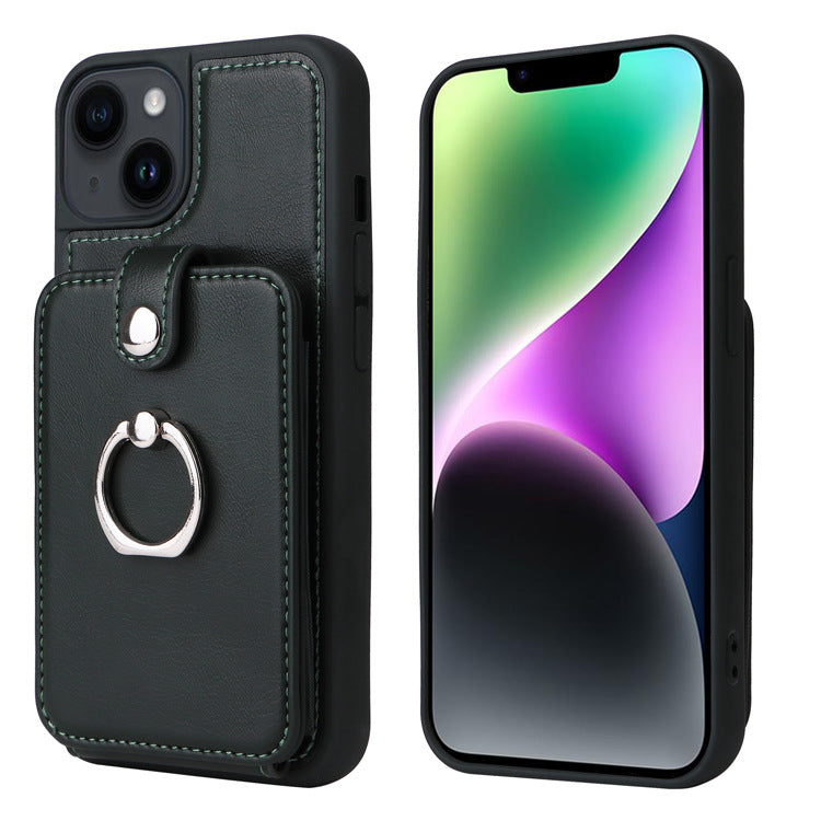 Premium iPhone Case Wallet MagSafe Compatible Leather Vertical Card Holder Ring Stand Shockproof Protective Cover Camera Lens Protection Slim Design
