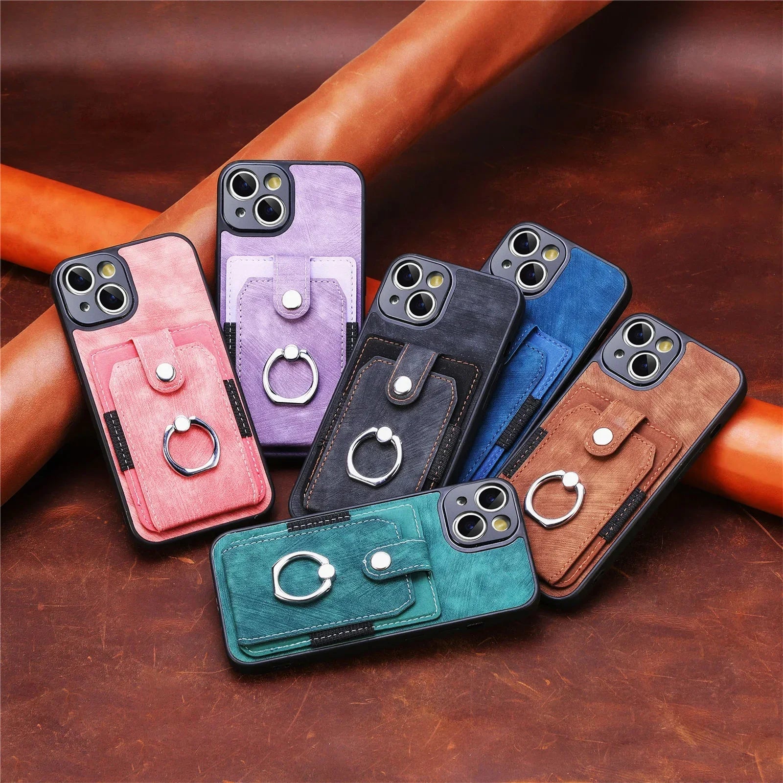 Premium iPhone Case Wallet MagSafe Compatible Leather Vertical Card Holder Ring Stand Shockproof Protective Cover Camera Lens Protection Slim Design