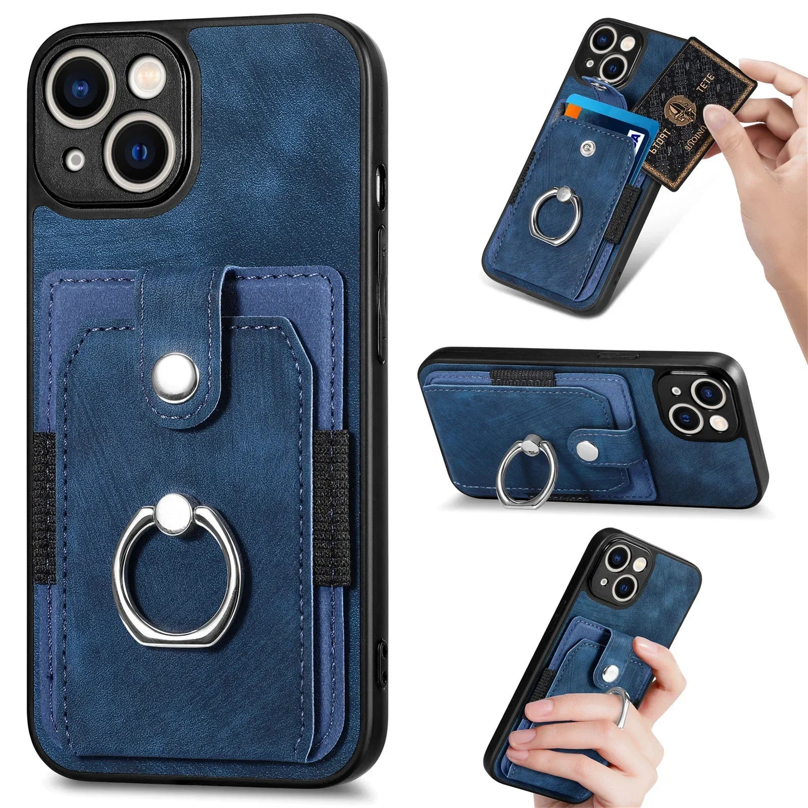 Premium iPhone Case Wallet MagSafe Compatible Leather Vertical Card Holder Ring Stand Shockproof Protective Cover Camera Lens Protection Slim Design