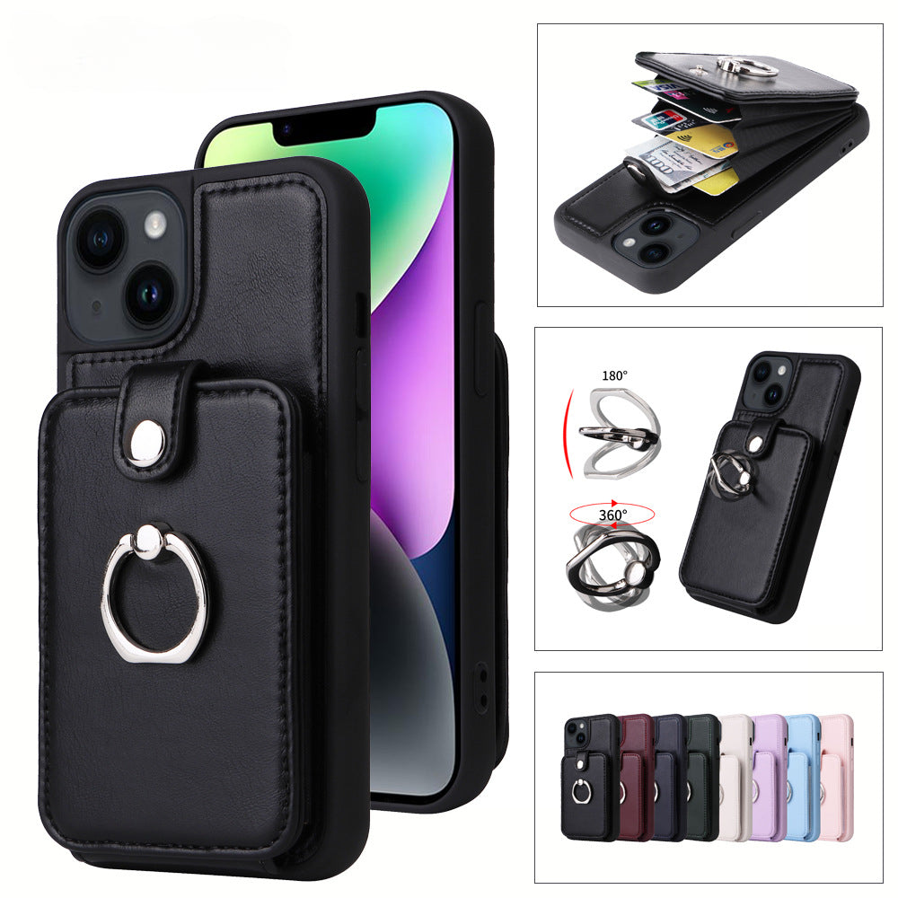 Premium iPhone Case Wallet MagSafe Compatible Leather Vertical Card Holder Ring Stand Shockproof Protective Cover Camera Lens Protection Slim Design