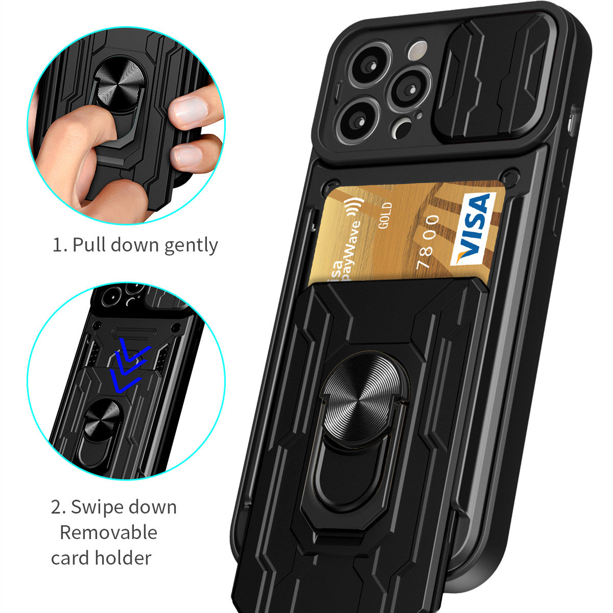 Premium iPhone Case Wallet MagSafe Compatible Silicone Card Holder Ring Stand Shockproof Protective Cover Camera Lens Protection Slim Design