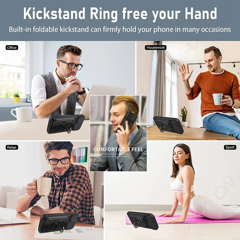 Premium iPhone Case Wallet MagSafe Compatible Silicone Card Holder Ring Stand Shockproof Protective Cover Camera Lens Protection Slim Design