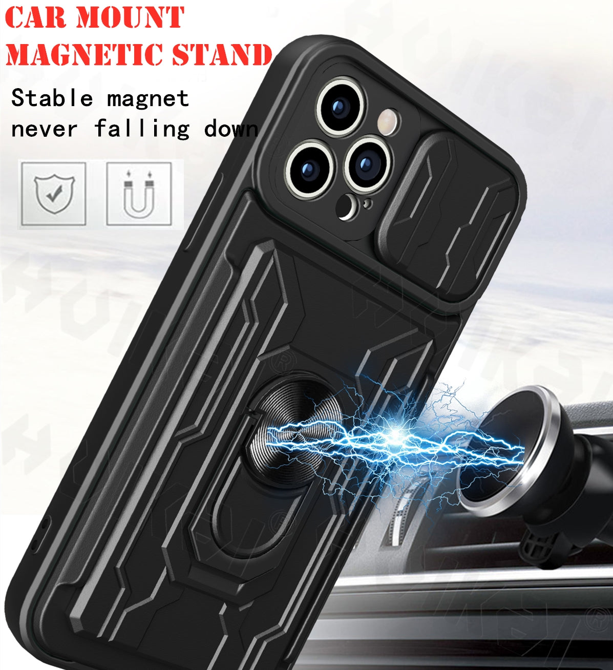 Premium iPhone Case Wallet MagSafe Compatible Silicone Card Holder Ring Stand Shockproof Protective Cover Camera Lens Protection Slim Design