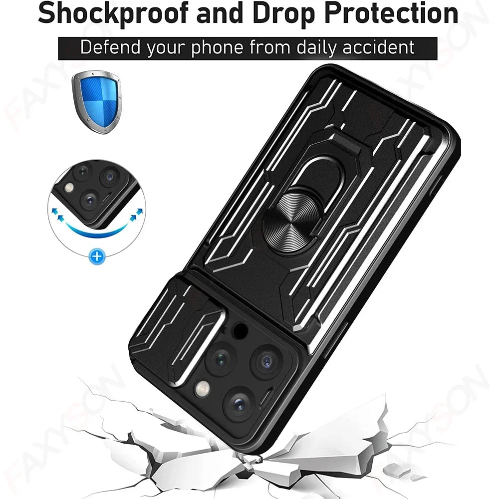 Premium iPhone Case Wallet MagSafe Compatible Silicone Card Holder Ring Stand Shockproof Protective Cover Camera Lens Protection Slim Design