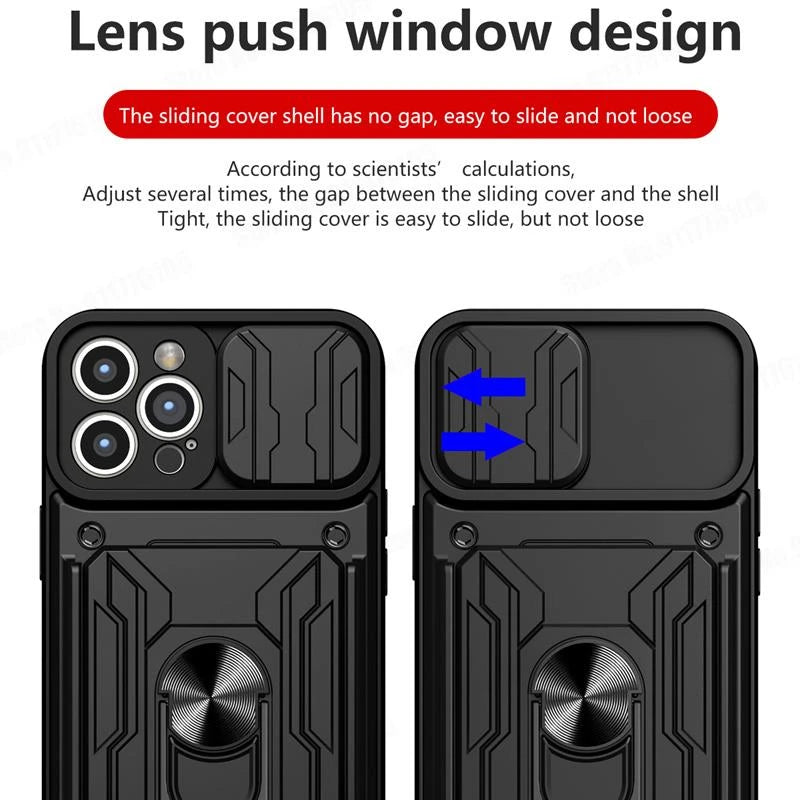 Premium iPhone Case Wallet MagSafe Compatible Silicone Card Holder Ring Stand Shockproof Protective Cover Camera Lens Protection Slim Design