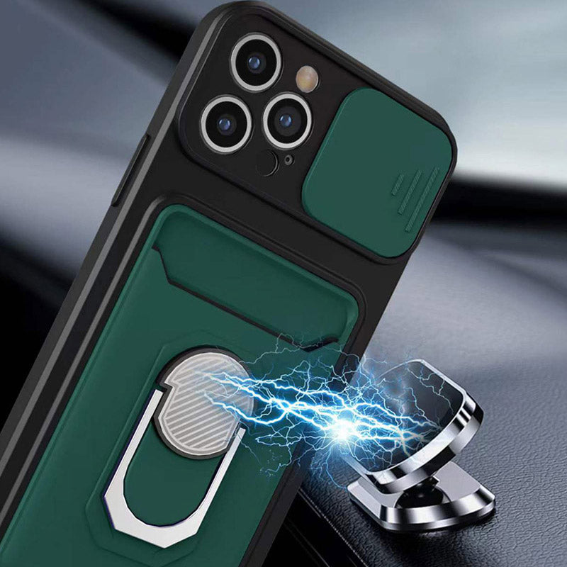 Premium iPhone Case Wallet MagSafe Compatible Silicone Card Holder Ring Stand Shockproof Protective Cover Camera Lens Protection Slim Design