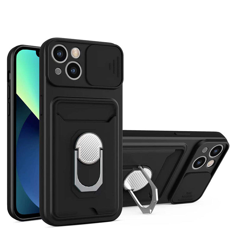 Premium iPhone Case Wallet MagSafe Compatible Silicone Card Holder Ring Stand Shockproof Protective Cover Camera Lens Protection Slim Design