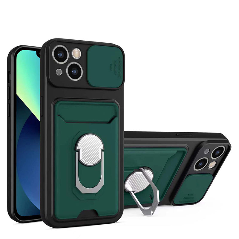 Premium iPhone Case Wallet MagSafe Compatible Silicone Card Holder Ring Stand Shockproof Protective Cover Camera Lens Protection Slim Design