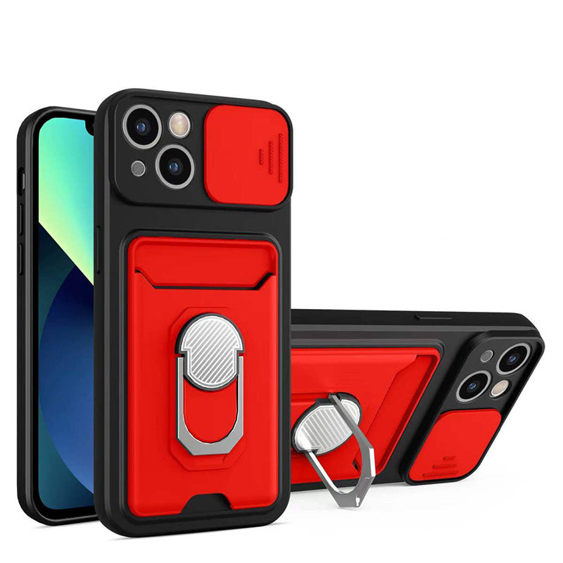 Premium iPhone Case Wallet MagSafe Compatible Silicone Card Holder Ring Stand Shockproof Protective Cover Camera Lens Protection Slim Design