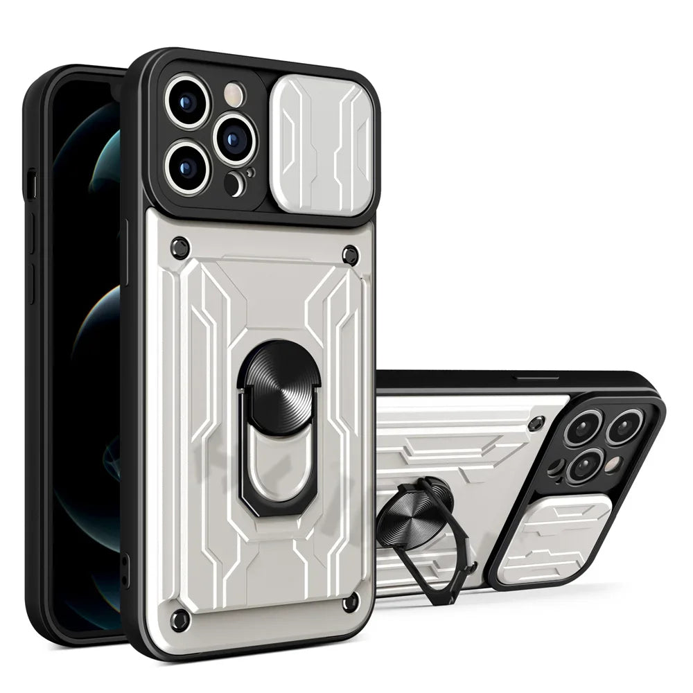 Premium iPhone Case Wallet MagSafe Compatible Silicone Card Holder Ring Stand Shockproof Protective Cover Camera Lens Protection Slim Design