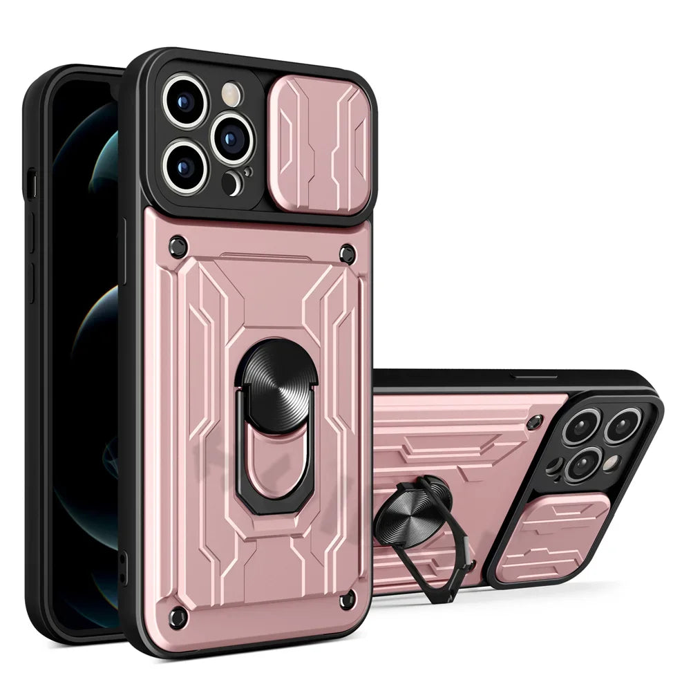 Premium iPhone Case Wallet MagSafe Compatible Silicone Card Holder Ring Stand Shockproof Protective Cover Camera Lens Protection Slim Design