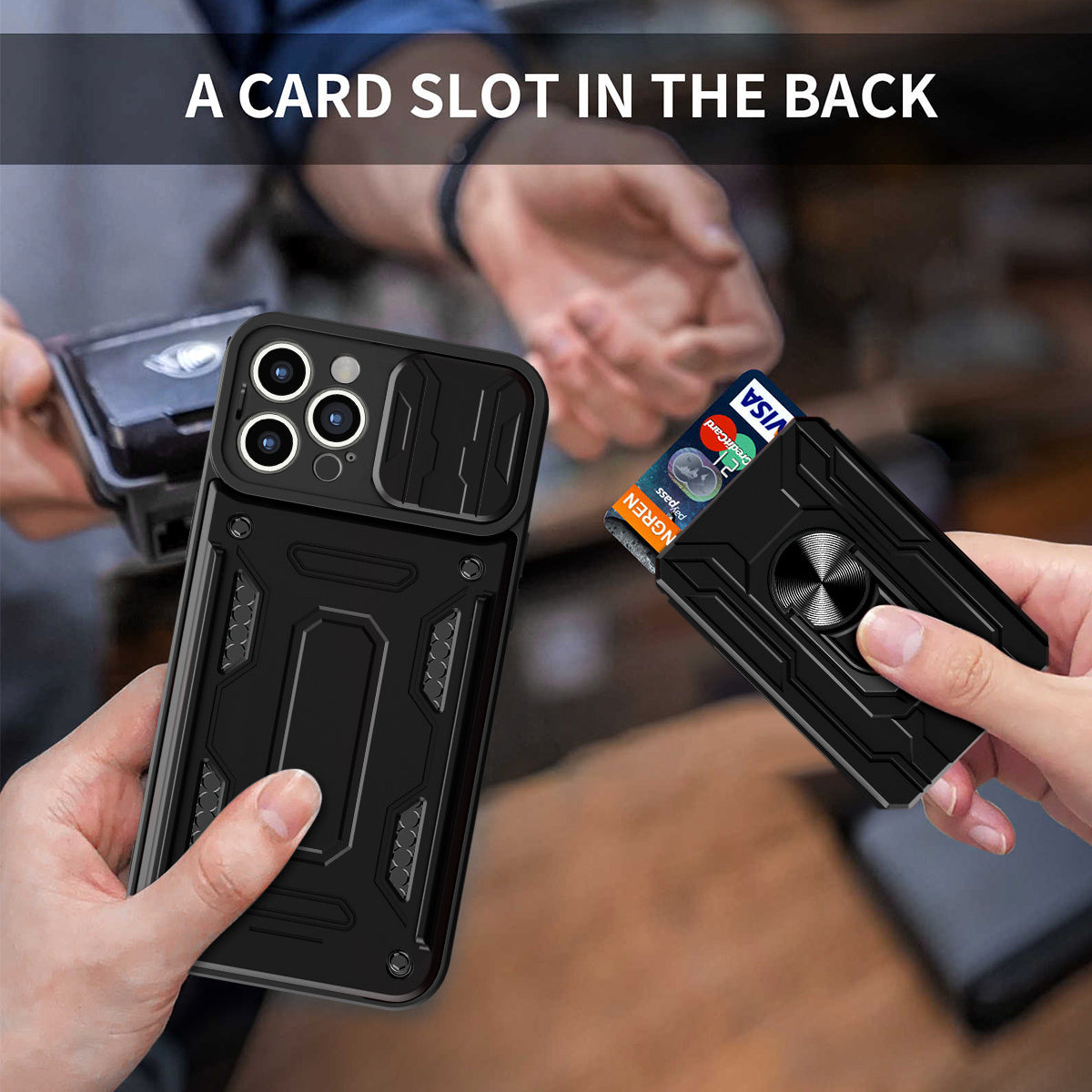 Premium iPhone Case Wallet MagSafe Compatible Silicone Card Holder Ring Stand Shockproof Protective Cover Camera Lens Protection Slim Design