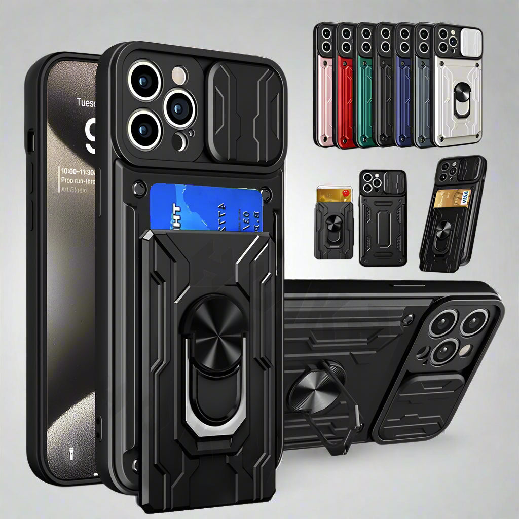 Premium iPhone Case Wallet MagSafe Compatible Silicone Card Holder Ring Stand Shockproof Protective Cover Camera Lens Protection Slim Design