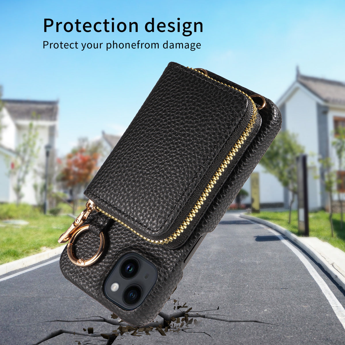 Premium iPhone Case Zipper Wallet Crossbody Cover PU Leather Card Holder Lanyard Strap Magnetic Closure Shockproof Full Protection Slim Design