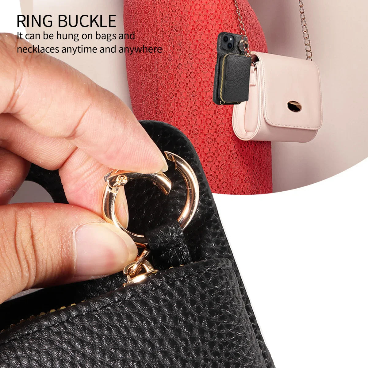 Premium iPhone Case Zipper Wallet Crossbody Cover PU Leather Card Holder Lanyard Strap Magnetic Closure Shockproof Full Protection Slim Design