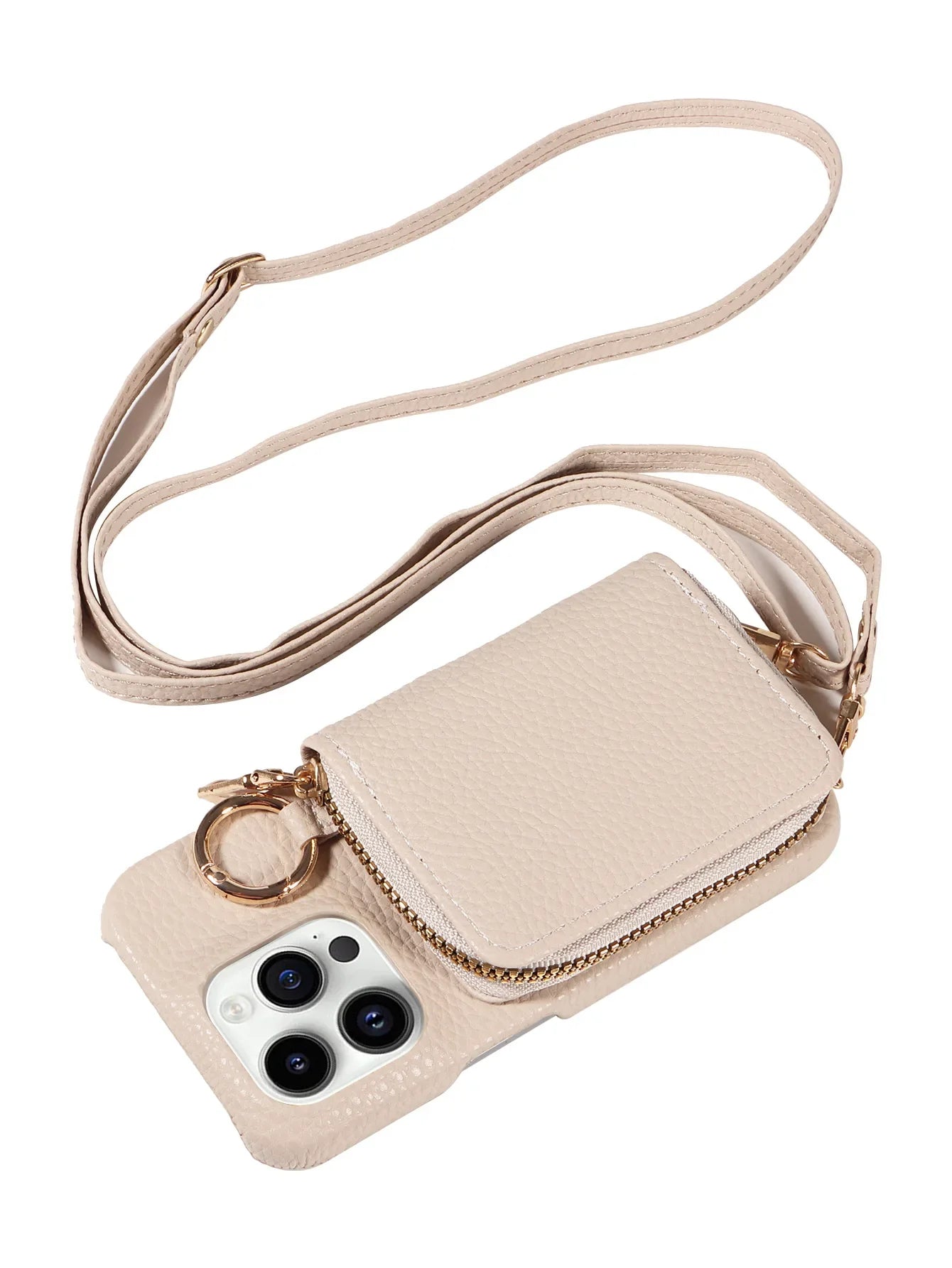 Premium iPhone Case Zipper Wallet Crossbody Cover PU Leather Card Holder Lanyard Strap Magnetic Closure Shockproof Full Protection Slim Design