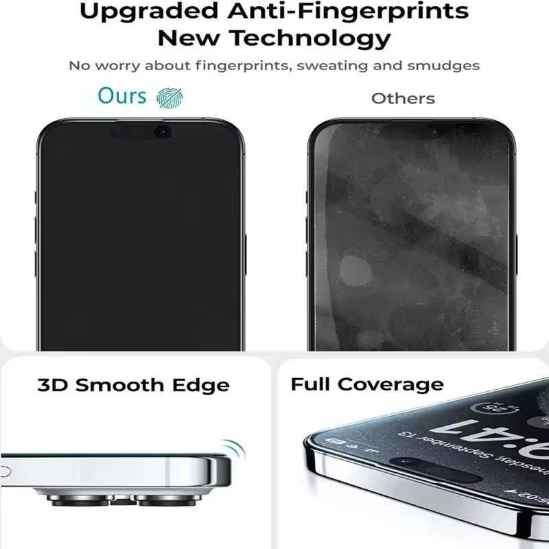 Premium iPhone Screen Protector Matte Privacy Anti Spy Tempered Glass Full Coverage Anti Glare Oleophobic Coating Easy Installation Frame