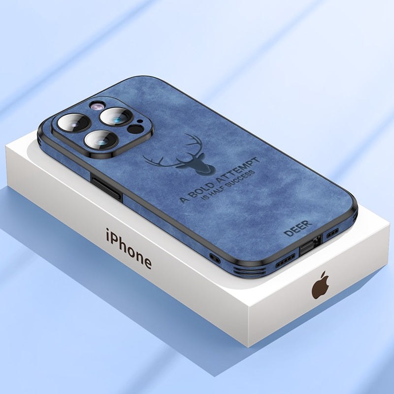 Luxury iPhone Case MagSafe Compatible Deer Leather Texture Silicone Shockproof Protective Cover Camera Lens Protection Slim Bumper Design