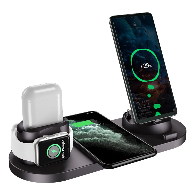 Premium 7-in-1 Wireless Charger Fast Charging Station Foldable Multi Device Charging Dock Smartphone Watch Earbuds Compatible