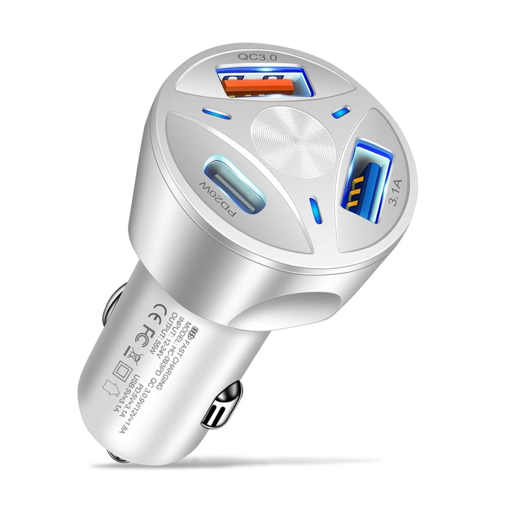 Premium Car Charger USB-C Multi Port Fast Charging Adapter 12V Socket Smartphone Compatible High Speed Charging