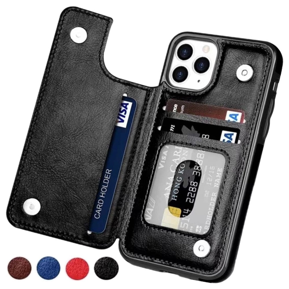 Premium iPhone Case Flip Wallet MagSafe Compatible Leather RFID Blocking Card Holder Magnetic Closure Shockproof Protective Cover Camera Lens Protection Stand Function