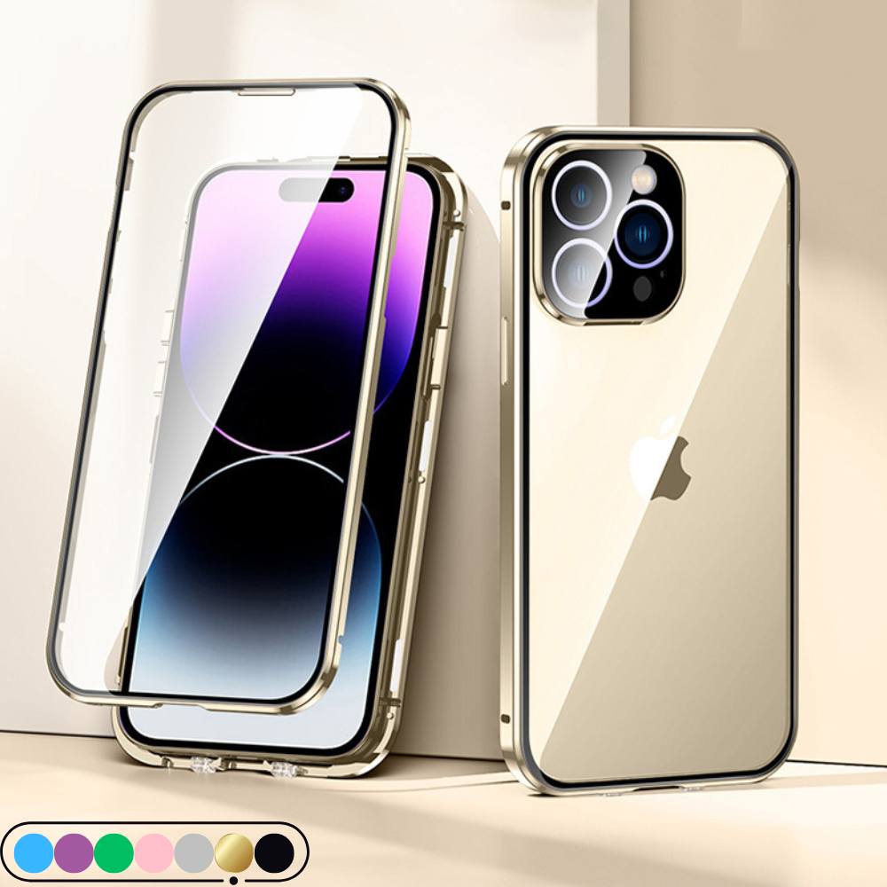 Premium iPhone Case MagSafe Compatible Aluminum Frame Tempered Glass Shockproof Protective Cover 360 Full Body Transparent Design Camera Lens Protection