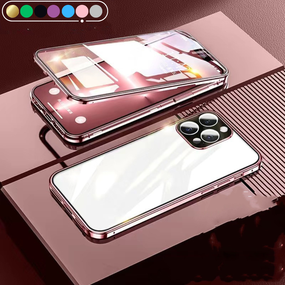 Premium iPhone Case MagSafe Compatible Aluminum Frame Tempered Glass Shockproof Protective Cover 360 Full Body Transparent Design Camera Lens Protection