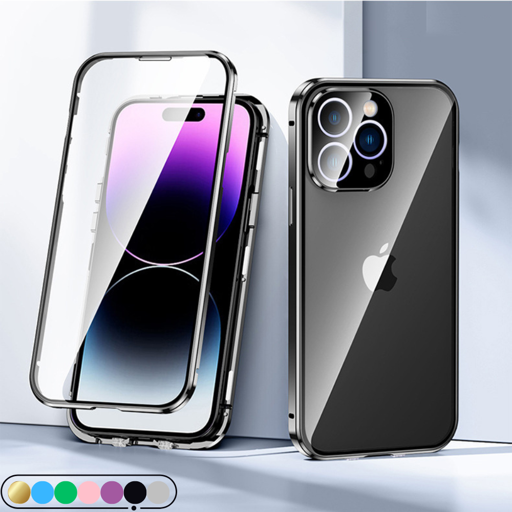 Premium iPhone Case MagSafe Compatible Aluminum Frame Tempered Glass Shockproof Protective Cover 360 Full Body Transparent Design Camera Lens Protection