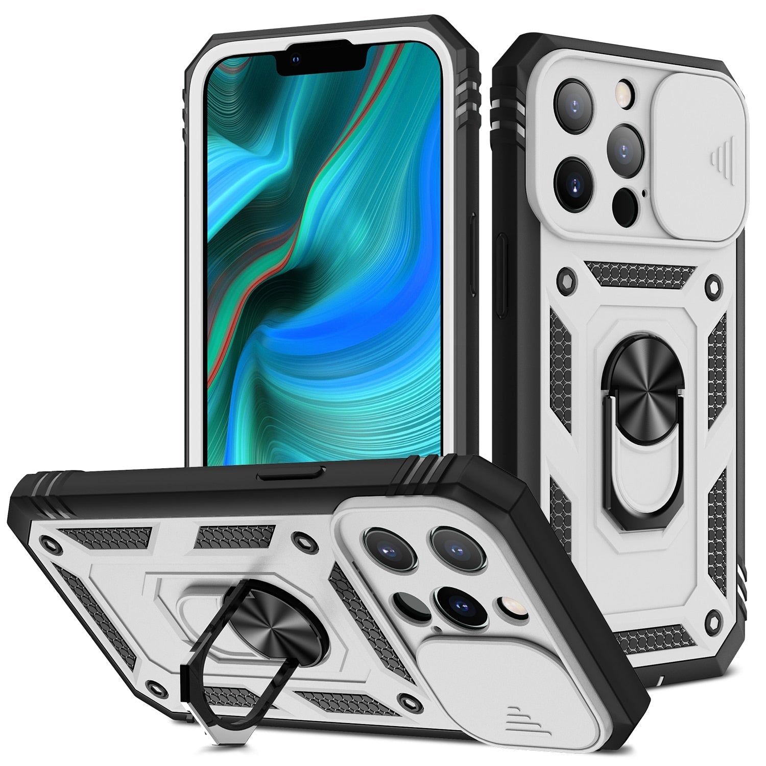 Premium iPhone Case MagSafe Compatible Rugged Armor Kickstand Card Holder Shockproof Protective Cover 360 Protection Camera Lens Protection Heavy Duty Design